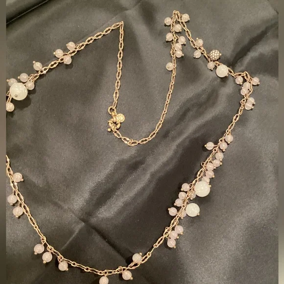 J. Crew Gold Necklace with Faux rose quartz Beads - Picture 1 of 3